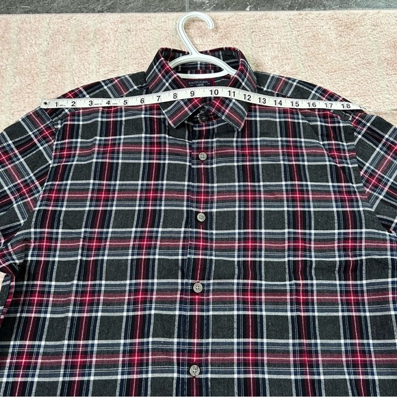 NWOT Untuckit Gray Red Navy Plaid Cotton Button Front Shirt Size Large Slim Fit - Picture 6 of 10